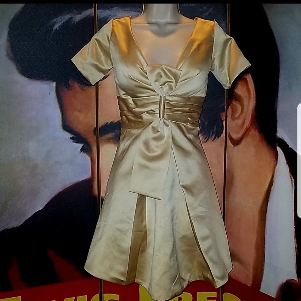 Stunning Cream Sateen Fashion Dress w Vertical Bow One of a Kind